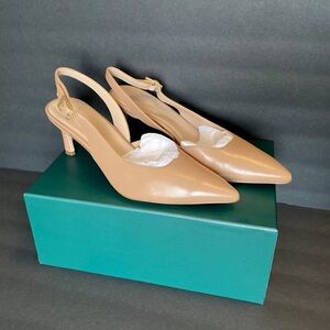 27 EDIT Naturalizer - Felicia, Taupe Leather Pointed Slingback Heels